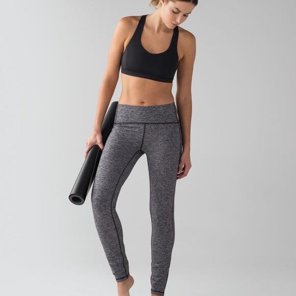 Lululemon Out To Lunge Untight Tight SIZE 4 Heathered Black Luon Leggings - Picture 1 of 12